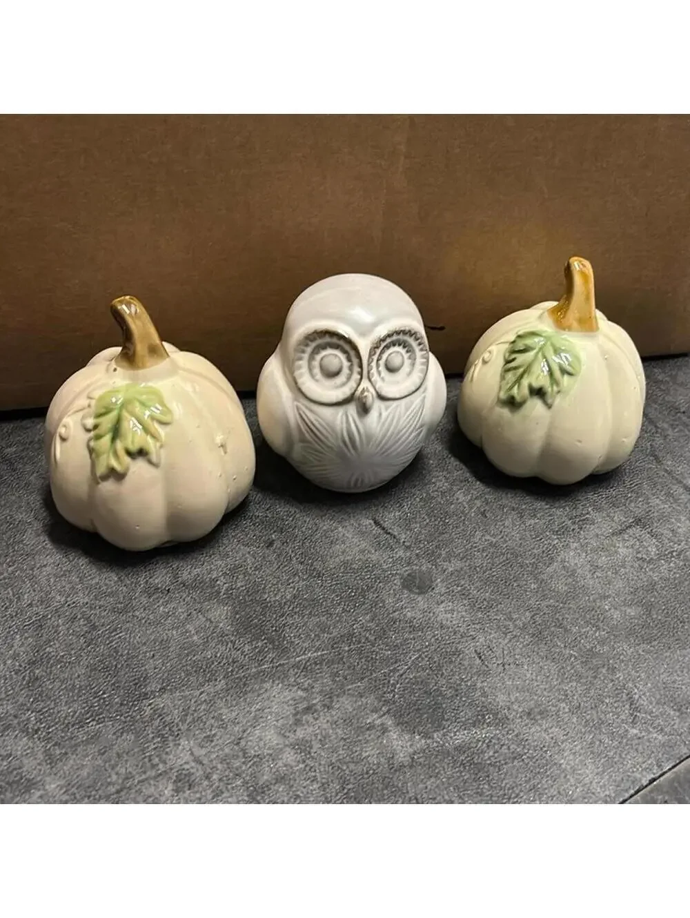 Bundle of 2 pumpkins and 1 owl Neutrals Ceramic Home Decor Nature Boho